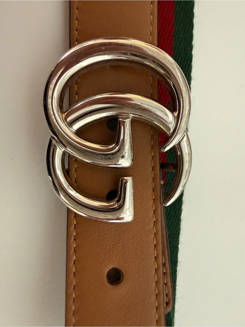 Gucci tan leather belt with silver GG buckle